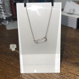 Silver safety pin with small diamond necklace